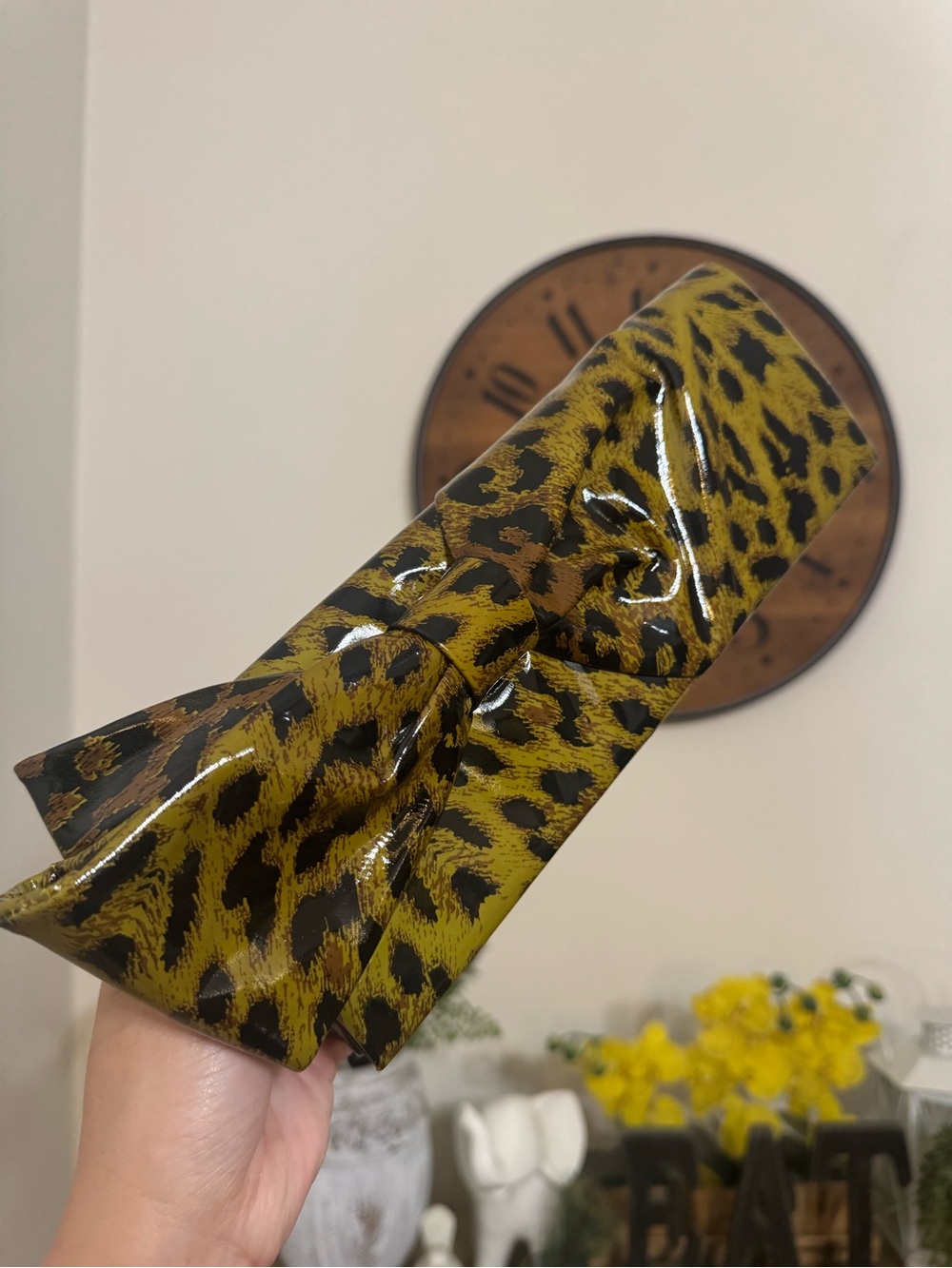 Christian Louboutin Patent Leopard Bow Clutch